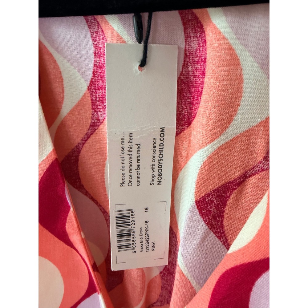 Nobody's Child Alexa Midi Dress Retro Wavy Print Pink Orange Size 16 (UK)/12 US - Picture 5 of 15